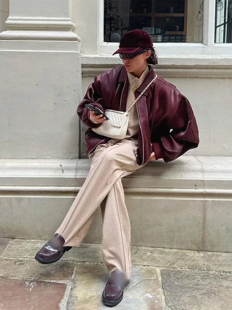 Aurora Leather Bomber Jacket
