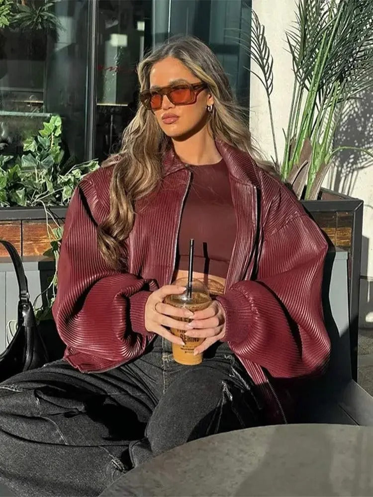 Aurora Leather Bomber Jacket